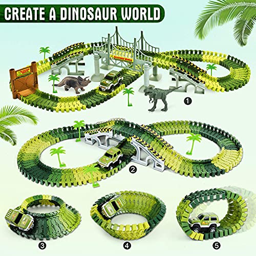AUUGUU Kids Dinosaur Race Car Track with Flexible Track, Dino Toys, Bridge, Ramps and 2 Race Car Toys – Prehistoric Race Track for Kids Age 3-5 AUUGUU Kids Dinosaur Race Car Track with Flexible Track, Dino Toys, Bridge, Ramps and 2 Race Car Toys – Prehistoric Race Track for Kids Age 3-5